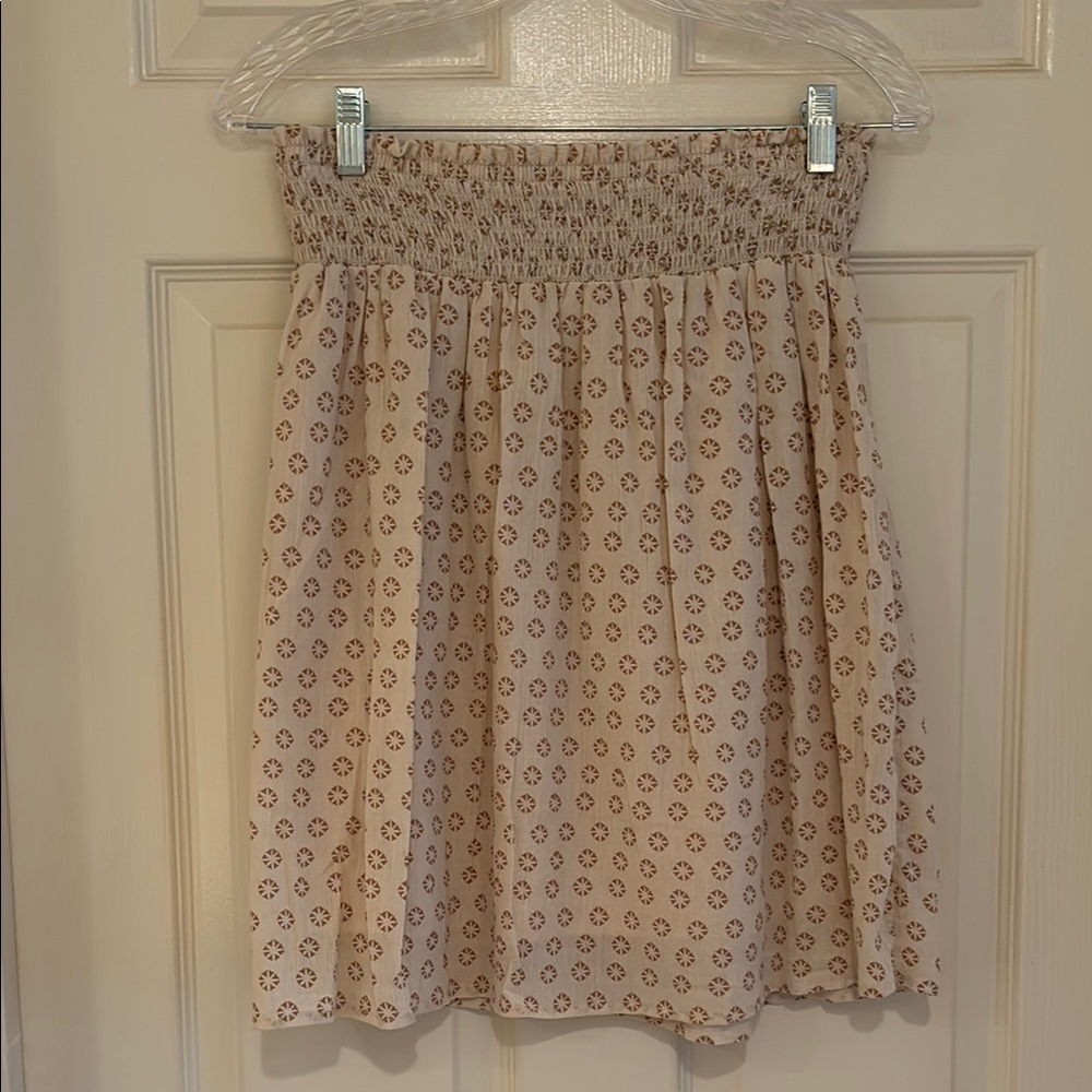 Faded Glory Cream Skater Mini Skirt with Smocked Waist